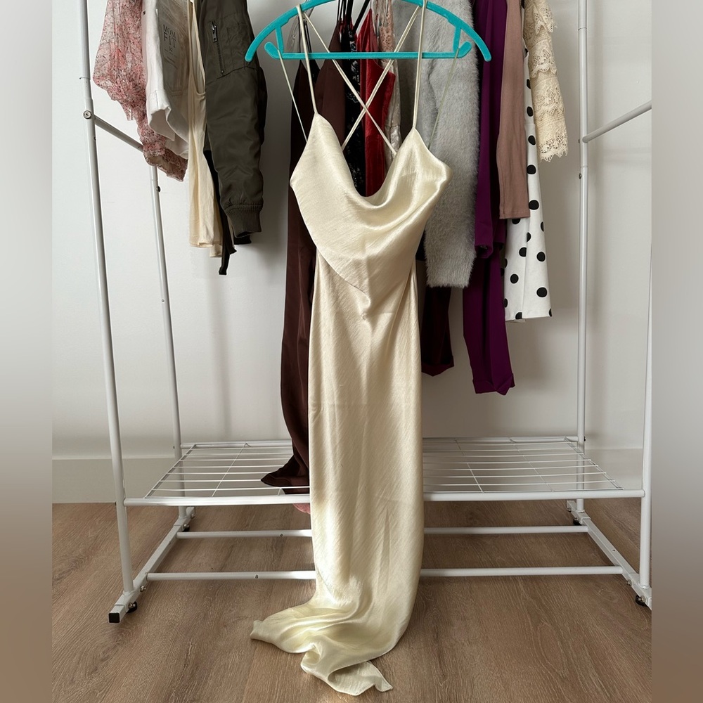 Silk slip dress in champagne